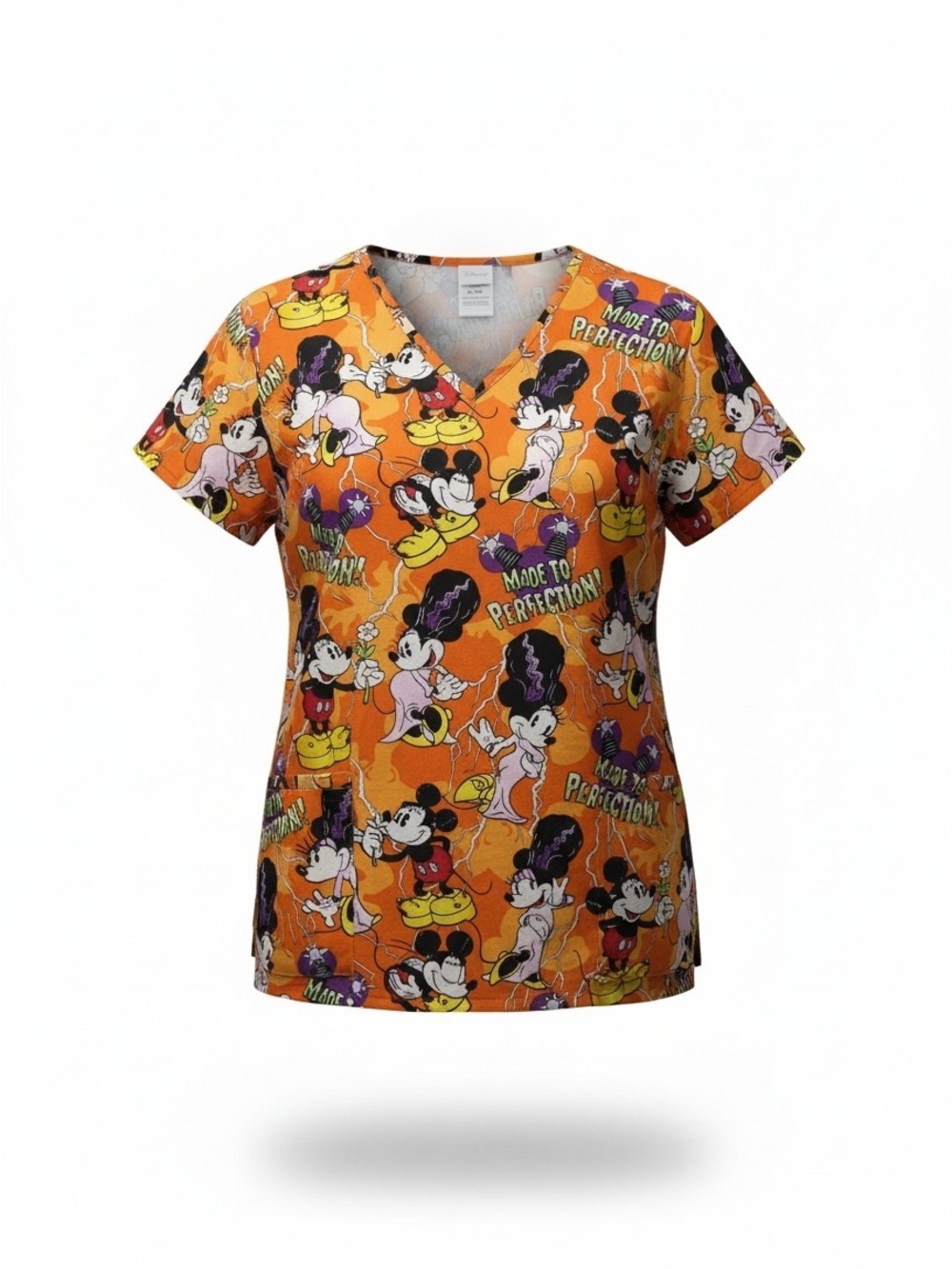 Disney Halloween Scrub Top XL Womens Mickey Minnie Mouse Frankenstein Bride New